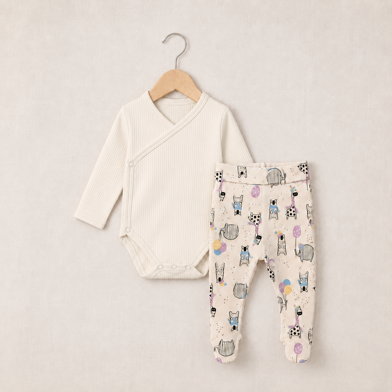 Kit: Body Kimono + Calça e Touca Orelhinha – Recém-Nascido à 3 Meses | 100% algodão - Off Whitee Winter
