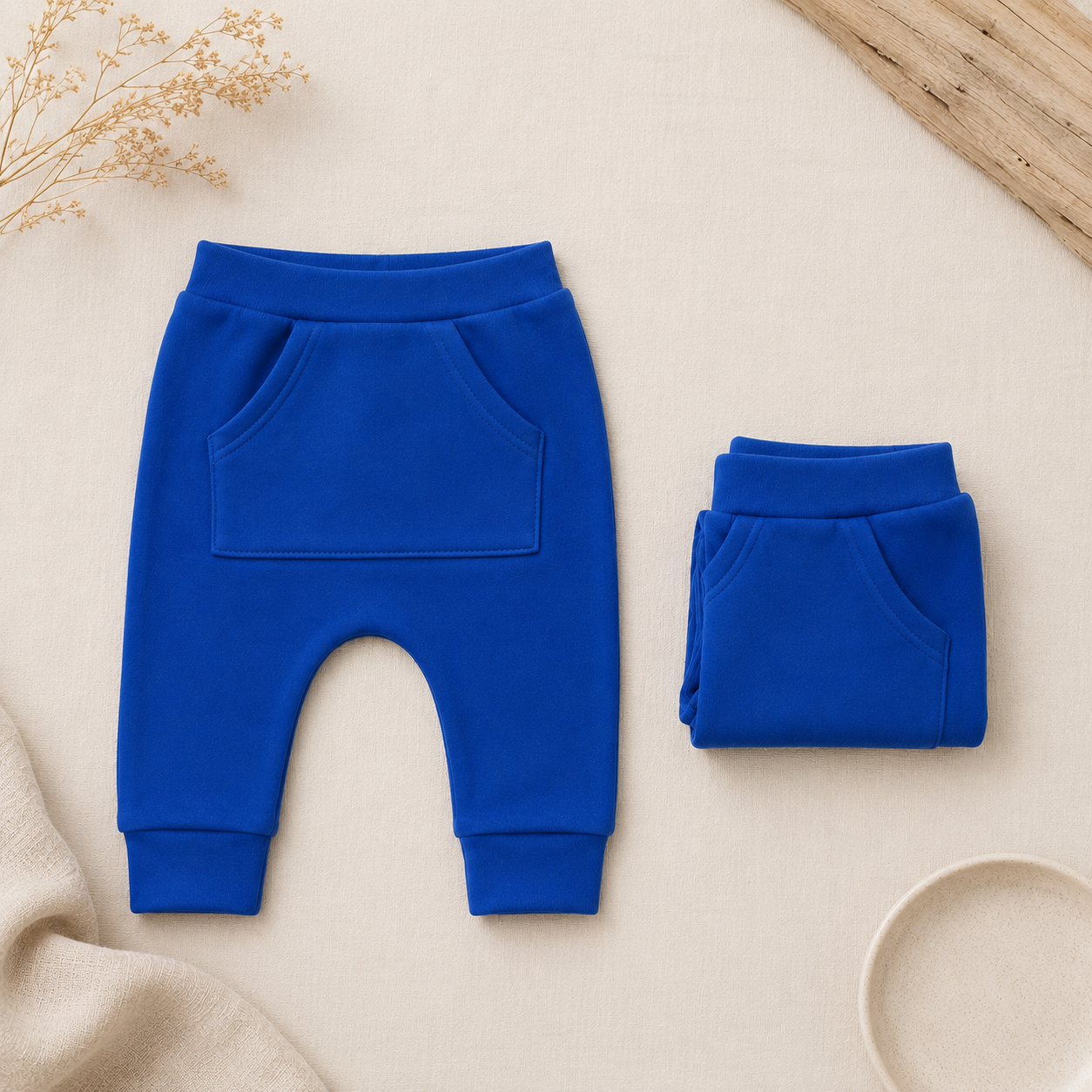 Calça Bolsão Canguru - Algodão Stretch | Azul Royal