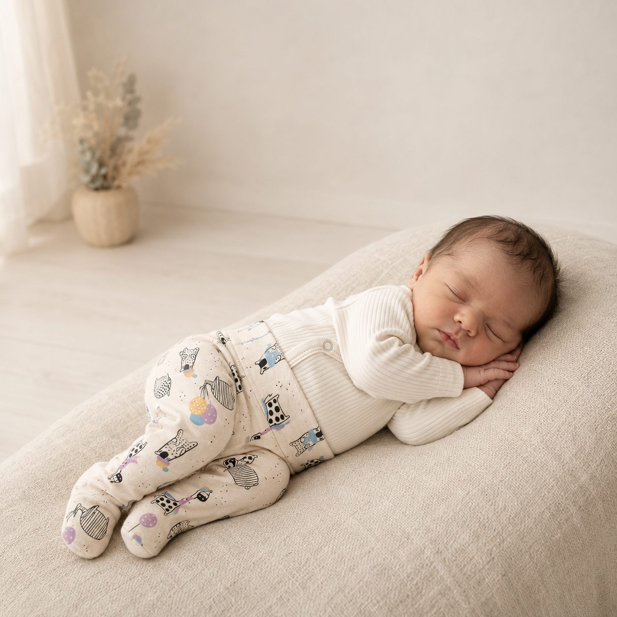 Kit: Body Kimono + Calça e Touca Orelhinha – Recém-Nascido à 3 Meses | 100% algodão - Off Whitee Winter
