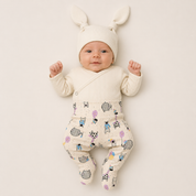 Kit: Body Kimono + Calça e Touca Orelhinha – Recém-Nascido à 3 Meses | 100% algodão - Off Whitee Winter