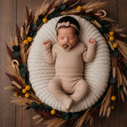 Kit: Body Kimono + Calça de Pezinho - Recém-Nascido à 3 Meses - Algodão Canelado | Areia
