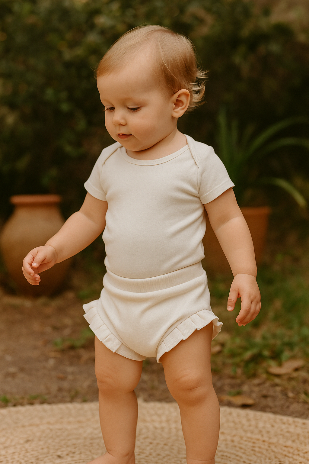 Short Bebê e Infantil Plissado Menina – Malha Algodão Liso | Cor Off white