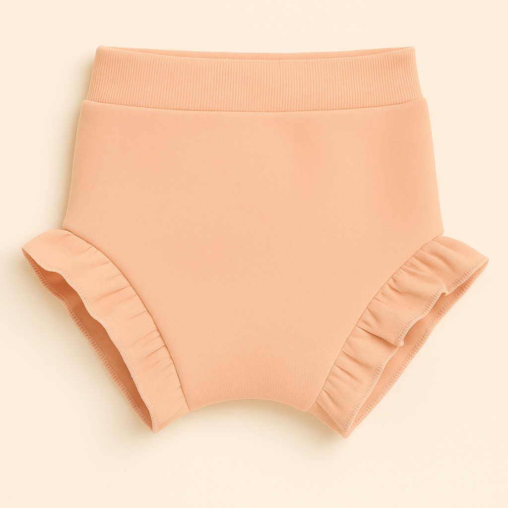 Short Bebê e Infantil Plissado Menina – Malha Stretch Liso| Cor Salmão Bebê