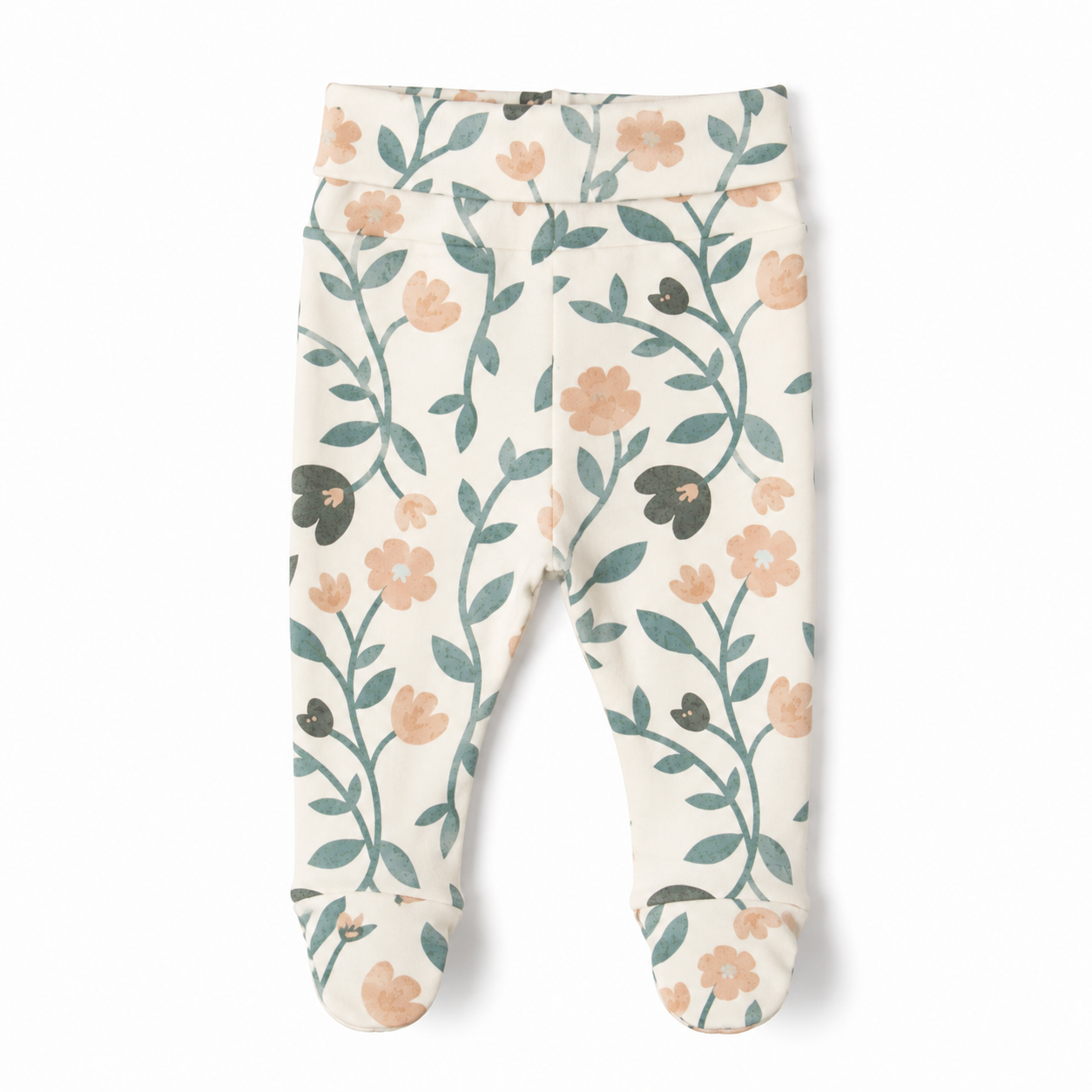 Calça Recém-Nascido à 3 meses com Pezinho – Cotton Adapt | Floral Vintage Tons de Azul