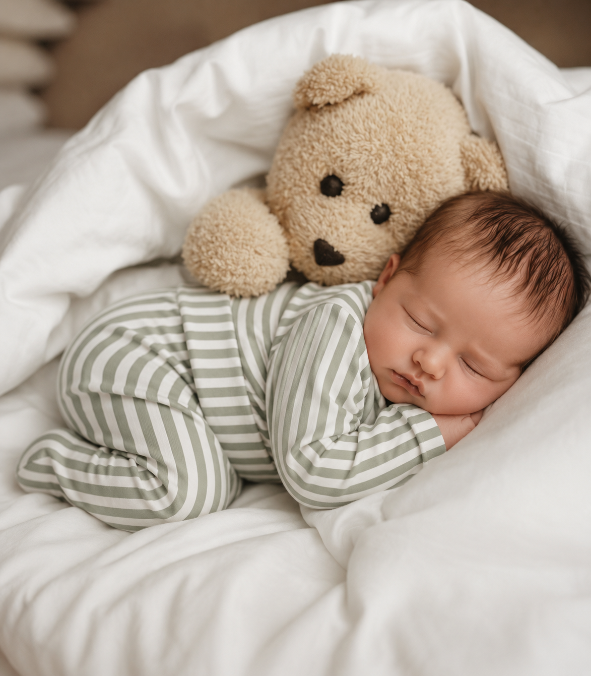 Kit Body Kimono + Calça com Pezinho Recém-Nascido a 3 Meses - Cotton Adapt | Listrado Retrô Sálvia