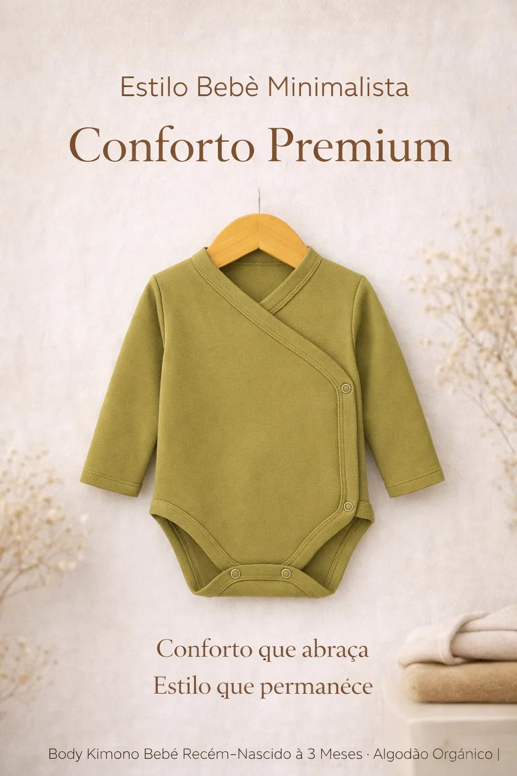 Body Kimono Bebê Recém-Nascido à 3 Meses - Algodão Orgânico | Verde Oliva