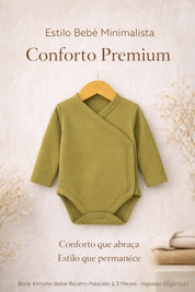 Body Kimono Bebê Recém-Nascido à 3 Meses - Algodão Orgânico | Verde Oliva