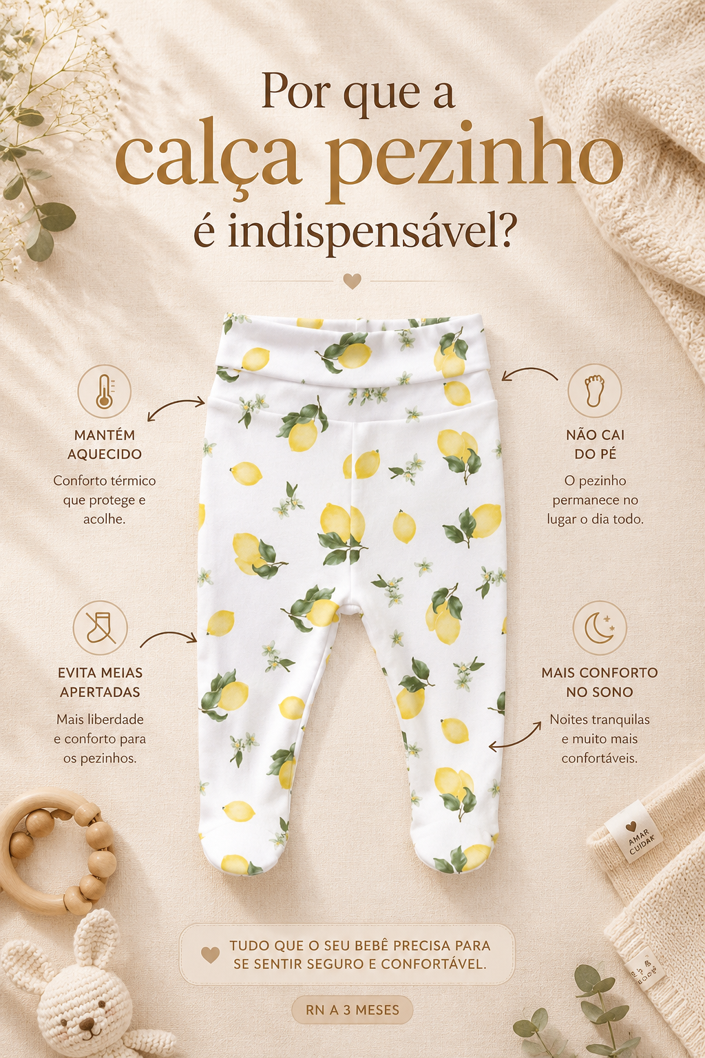 Kit Body Kimono + Calça com Pezinho Recém-Nascido a 3 Meses - Cotton Adapt | Lemons