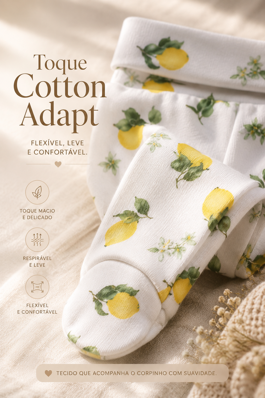 Kit Body Kimono + Calça com Pezinho Recém-Nascido a 3 Meses - Cotton Adapt | Lemons