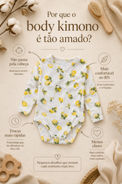 Kit Body Kimono + Calça com Pezinho Recém-Nascido a 3 Meses - Cotton Adapt | Lemons