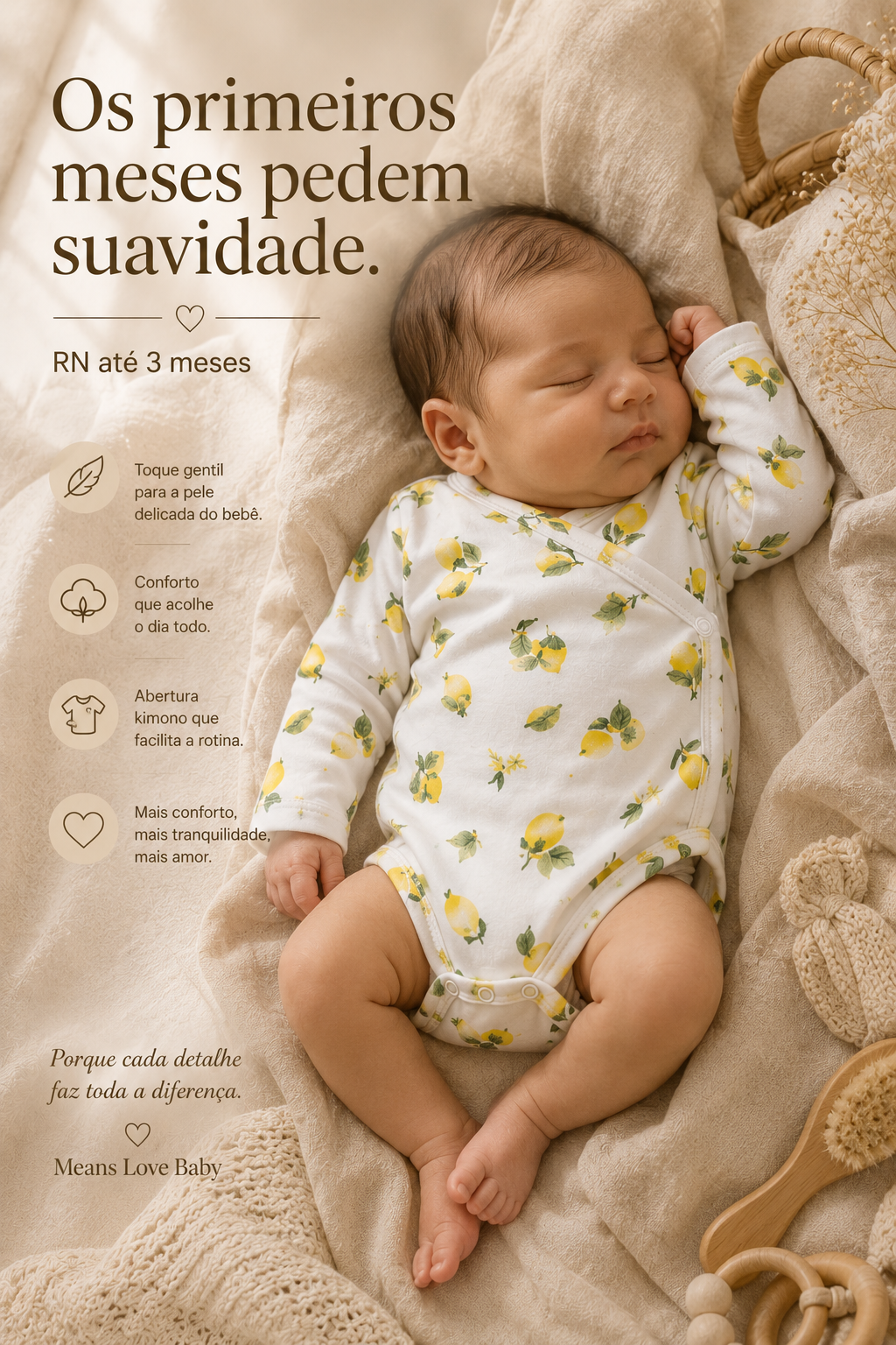 Body Kimono Recém-Nascido à 3 Meses - Cotton Adapt | Lemons