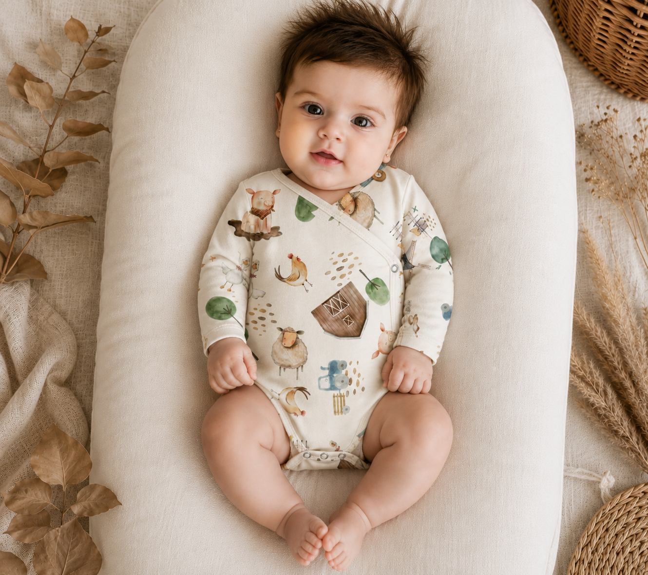 Body Kimono Recém-Nascido à 3 Meses - Cotton Adapt | Fazendinha Encantada Fundo Off White