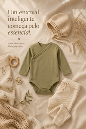 Body Kimono Bebê Recém-Nascido à 3 Meses - Algodão Orgânico | Verde Oliva