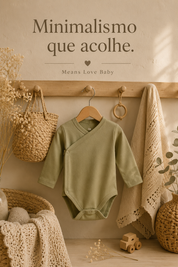 Body Kimono Bebê Recém-Nascido à 3 Meses - Algodão Orgânico | Verde Oliva