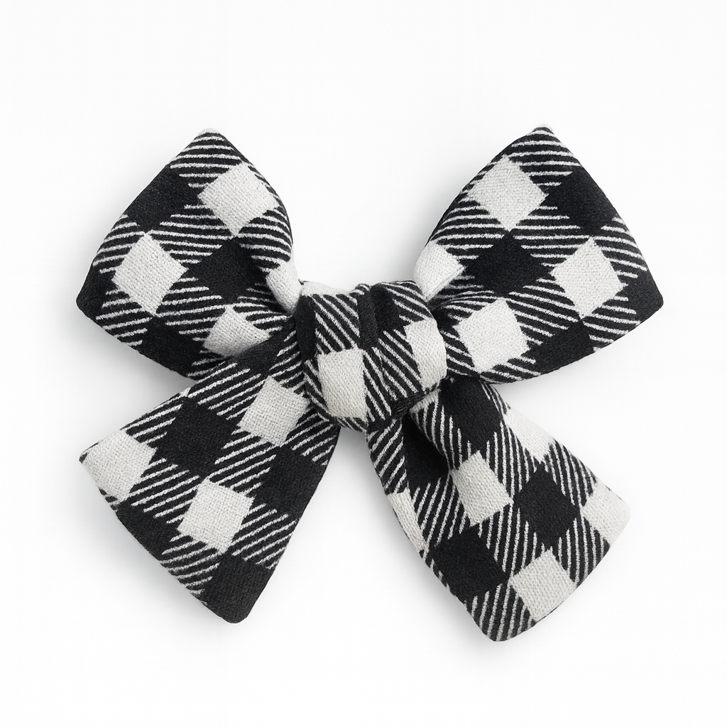 Presilha de Cabelo Infantil - Algodão Stretch Estampa Exclusiva | Plaid Clássico Branco e Preto