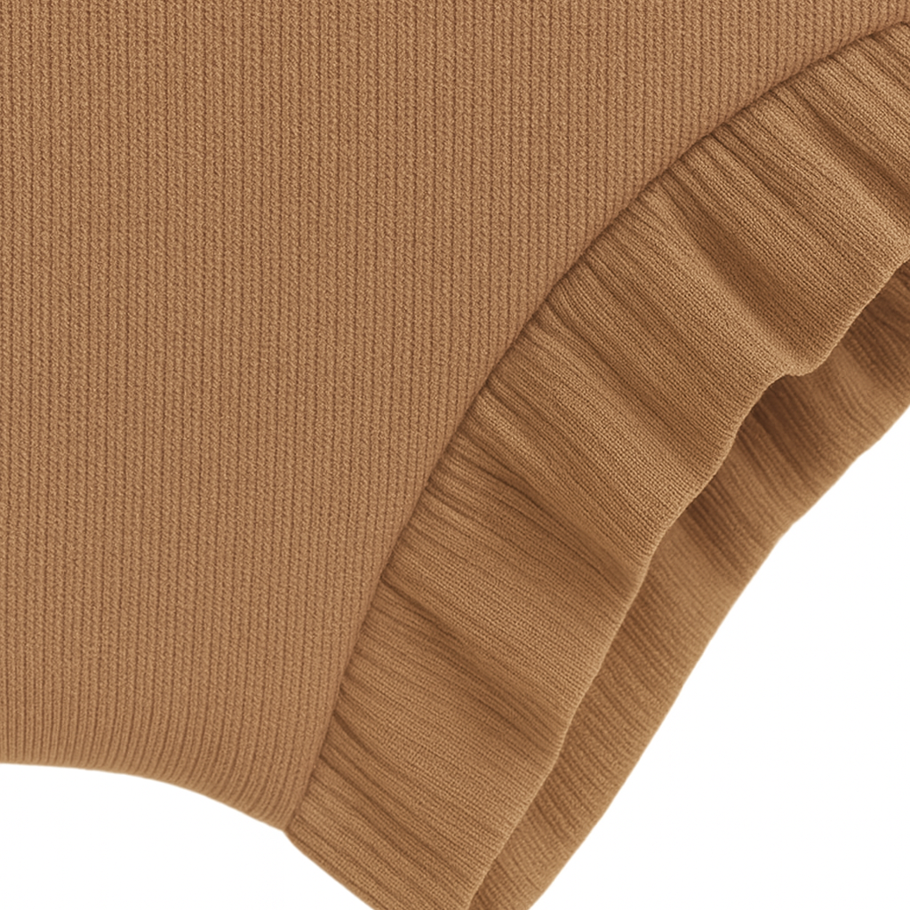 Short Bebê e Infantil Plissado Menina – Algodão Canelado Premium Liso | Marrom Claro