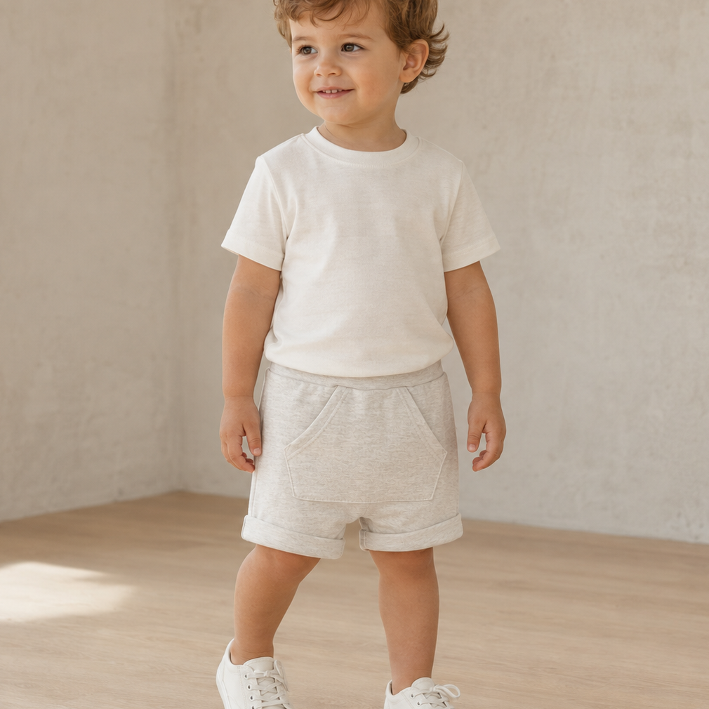Bermuda Bebê/Infantil Menino - Malha PA | Cinza Mescla Banana