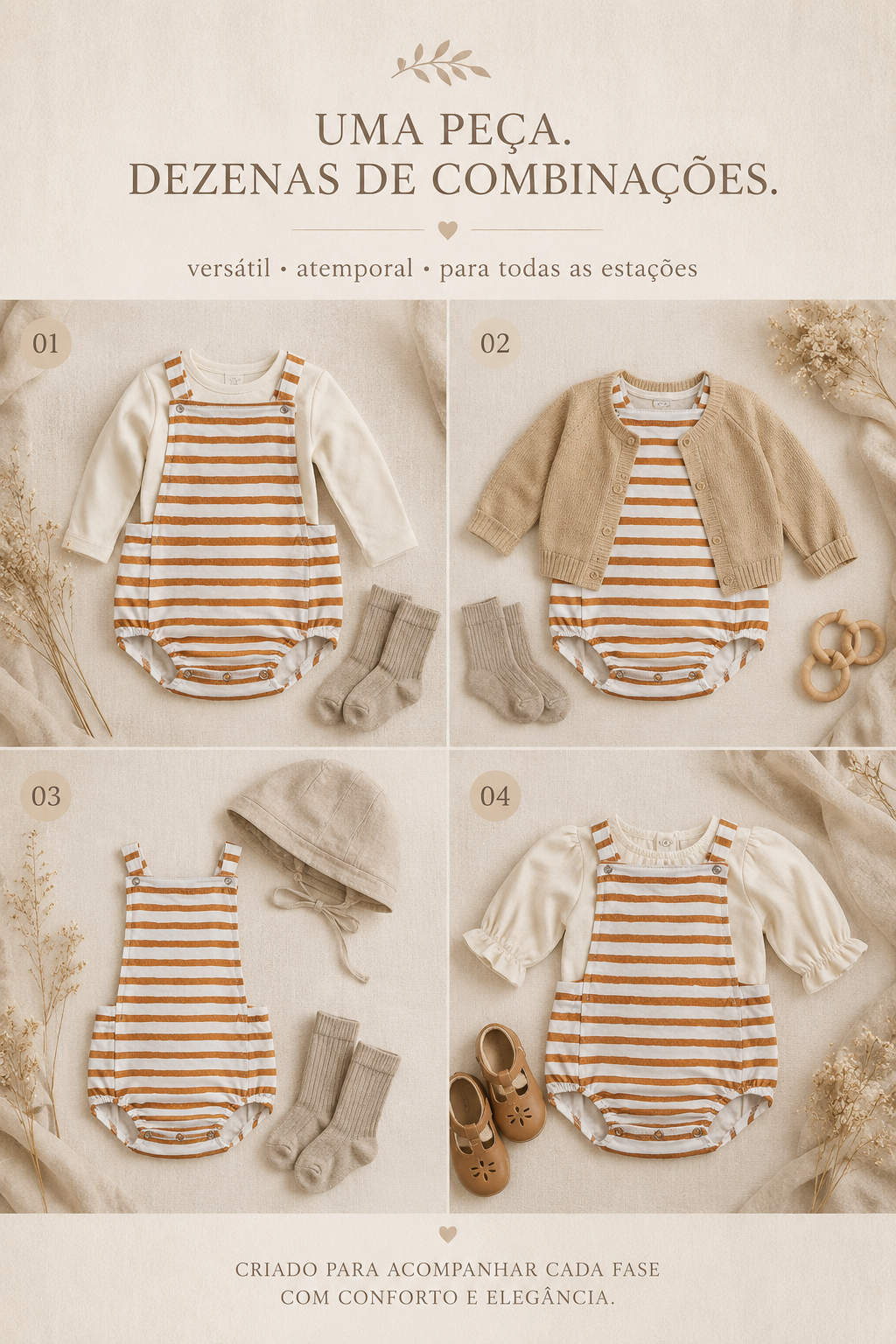 Jardineira Romper - Algodão Premium | Listras Amarelas
