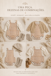 Jardineira Romper - Algodão Premium | Listras Amarelas