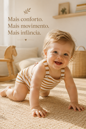 Jardineira Romper - Algodão Premium | Listras Amarelas