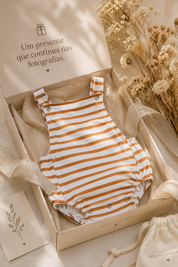 Jardineira Romper - Algodão Premium | Listras Amarelas