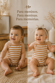 Jardineira Romper - Algodão Premium | Listras Amarelas