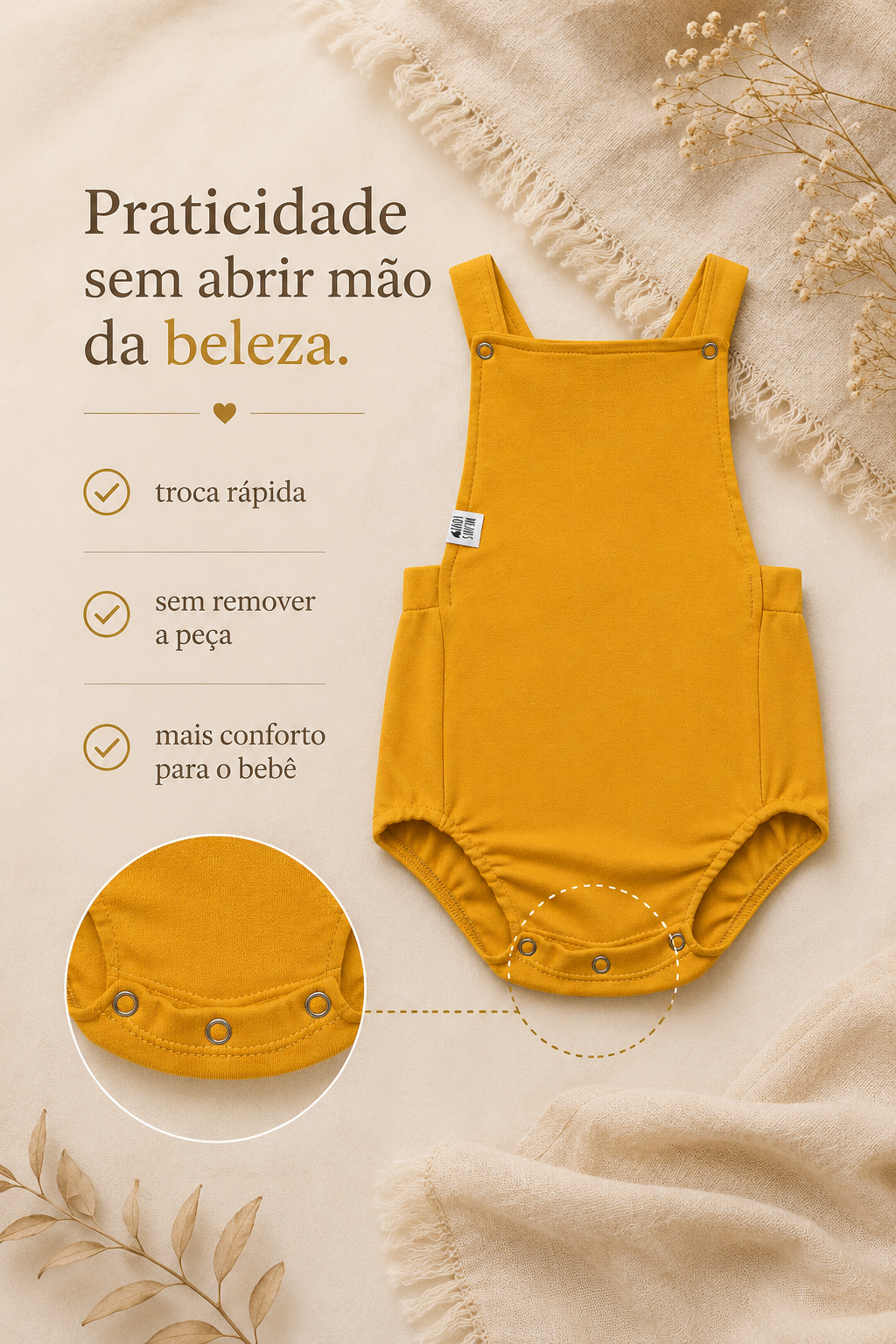 Jardineira Romper - Algodão Premium | Amarelo