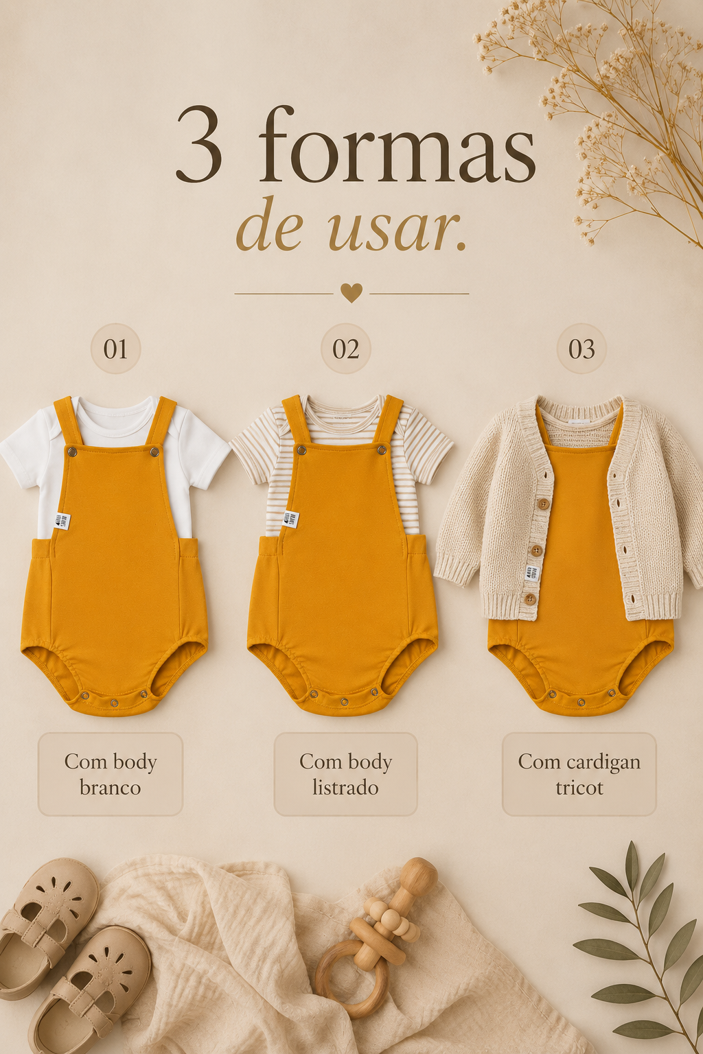 Jardineira Romper - Algodão Premium | Amarelo