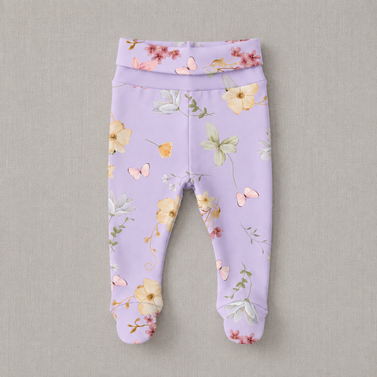 Calça Recém-Nascido à 3 meses com Pezinho – Cotton Adapt | Jardim Lilás