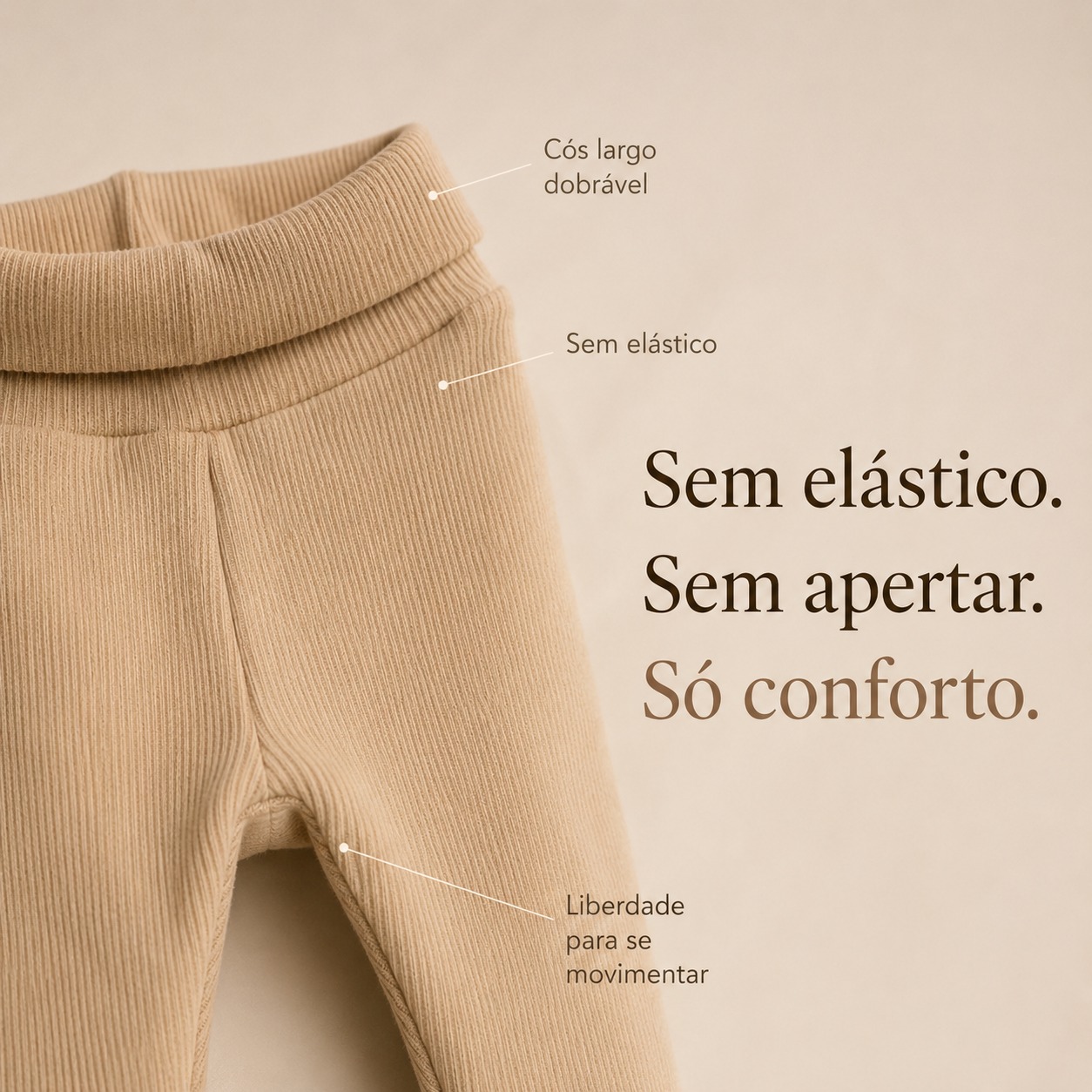 Kit Body Kimono + Calça com Pezinho – Recém-Nascido à 3 Meses | Algodão Canelado - Areia