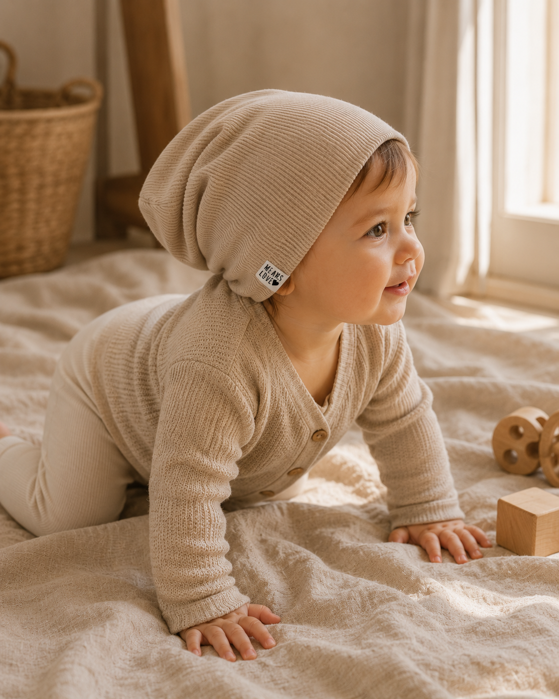 Touca Beanie Dobrável - Algodão Canelado | Areia