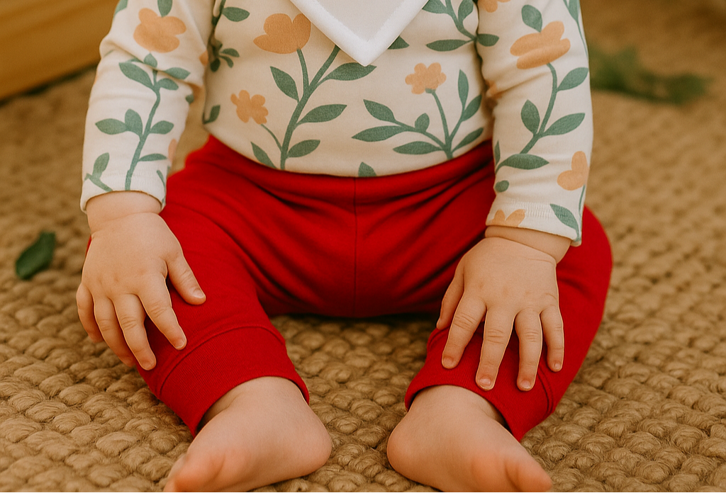 Calça Bebê/Infantil Com Bolsão Canguru Unissex - Algodão Stretch Liso | Cor Vermelha
