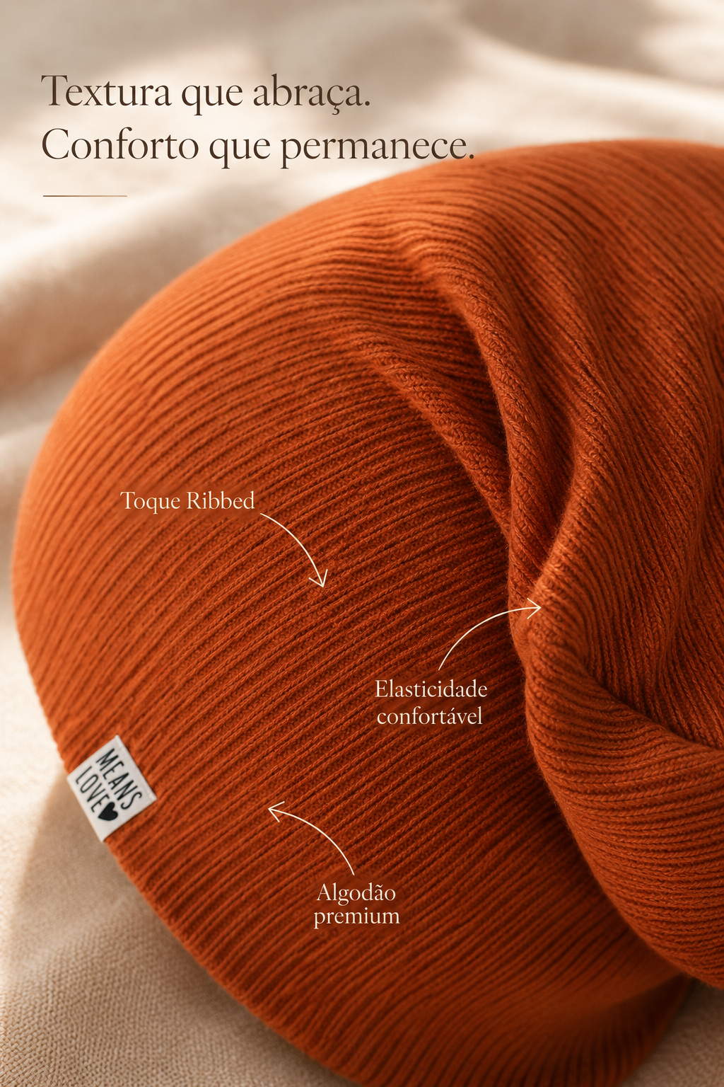 Touca Beanie Dobrável - Algodão Canelado | Ferrugem
