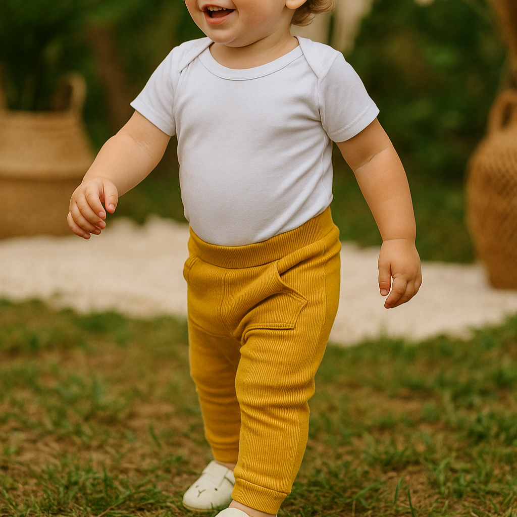 Calça Bebê e Infantil Bolsão Canguru Unissex – Canelado Premium Liso | Mostarda
