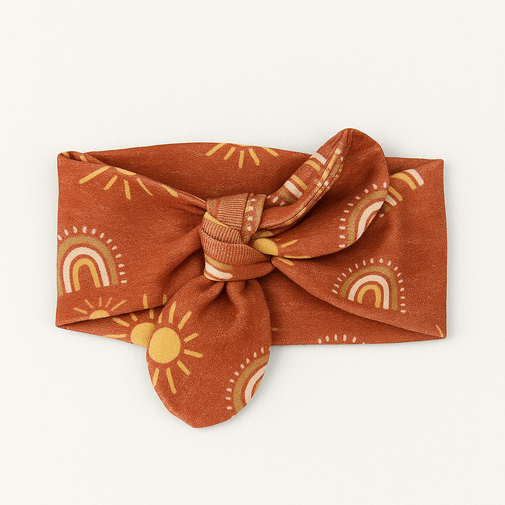 Laço de Cabelo Infantil Regulável – Algodão Stretch Estampa Exclusiva | Sol e Arco Iris Boho