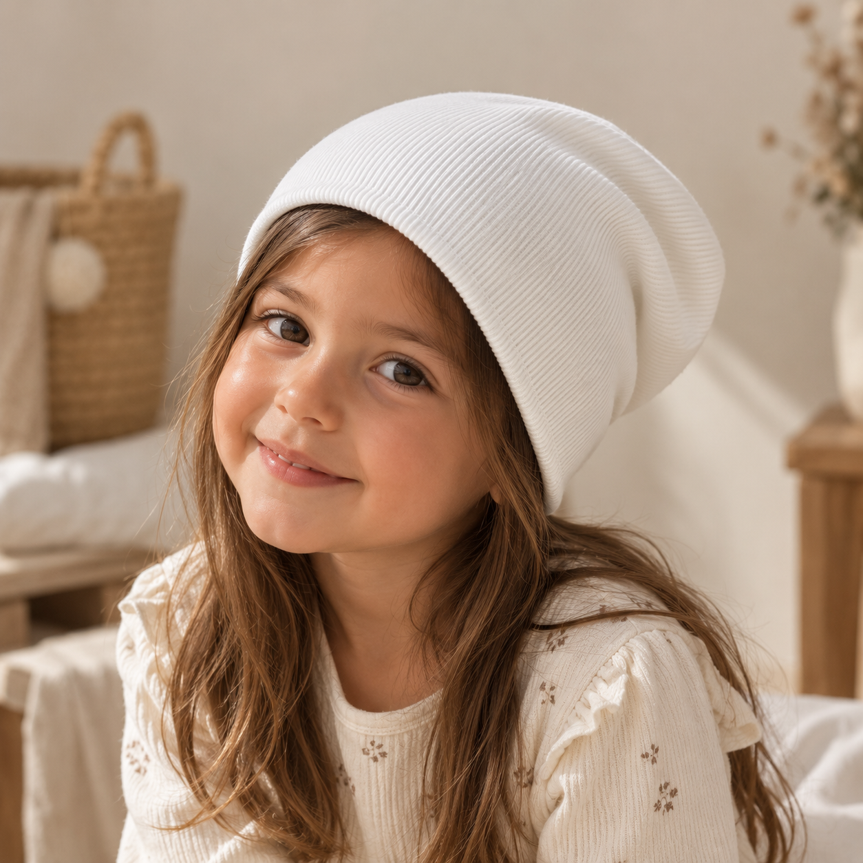 Touca Beanie Dobrável - Algodão Canelado | Branco Puro