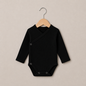 Kit Body Kimono + Calça com Pezinho – Recém-Nascido à 3 Meses | Algodão Canelado - Preto