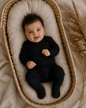 Kit Body Kimono + Calça com Pezinho – Recém-Nascido à 3 Meses | Algodão Canelado - Preto