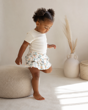 Short Saia Com Camadas - Cotton Adapt | Floral Vintage Tons de Azul