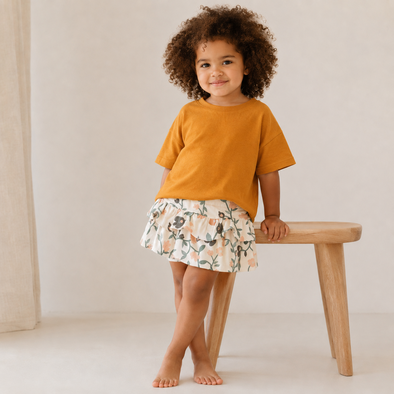 Short Saia Com Camadas - Cotton Adapt | Floral Vintage Tons de Azul