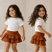 Short Saia Camadas – Algodão Canelado | Caramelo