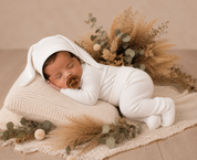 Kit Body Kimono + Calça com Pezinho – Recém-Nascido à 3 Meses | Algodão Canelado - Branco Puro