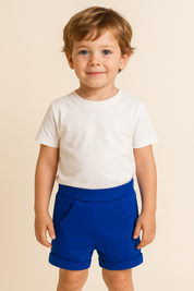 Bermuda Bebê e Infantil Menino com Bolsão – Tecido Algodão Stretch Liso | Cor Azul Royal