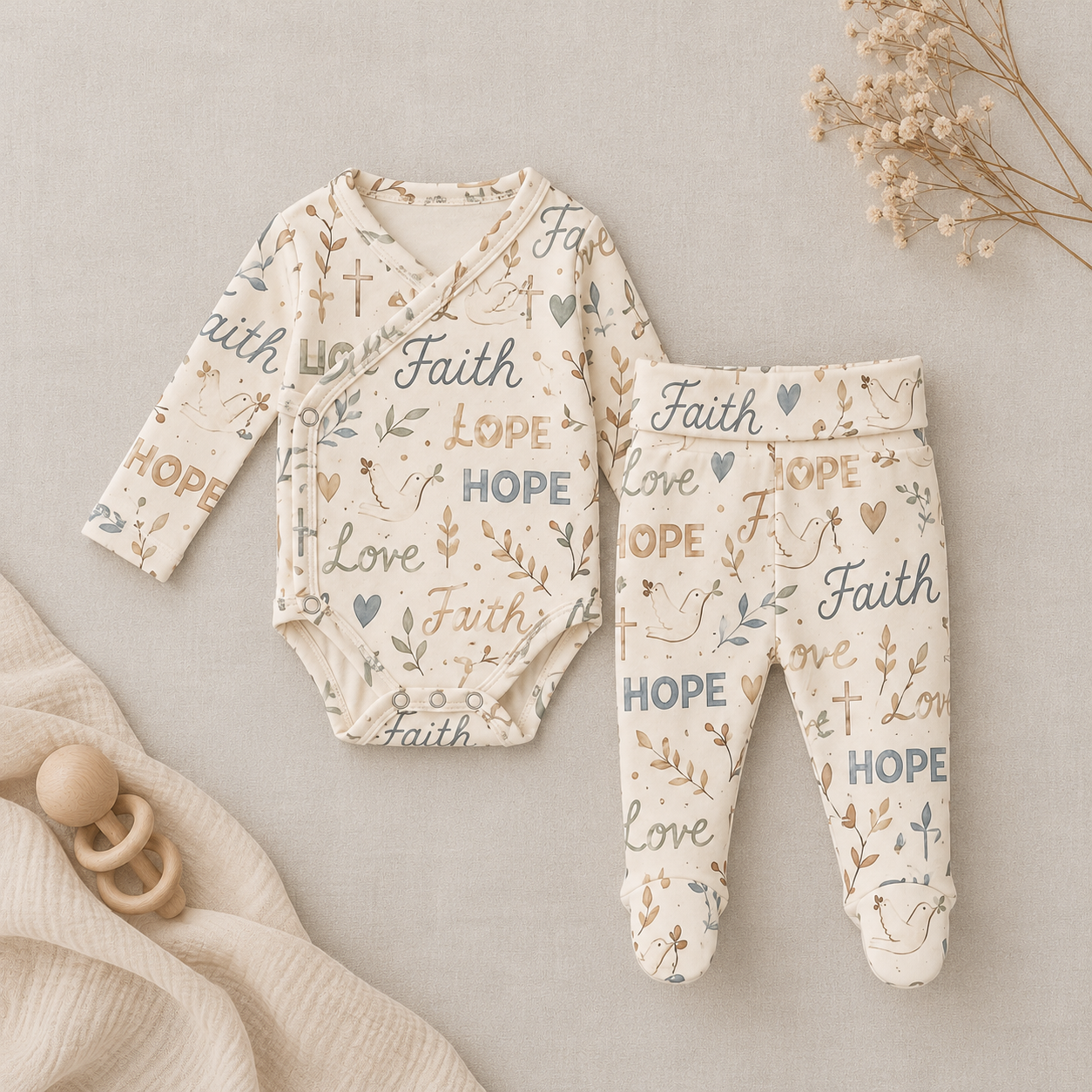 Conjunto Body Kimono + Calça com Pezinho – Recém-Nascido à 3 Meses | Blessed