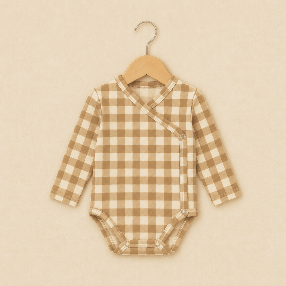 Body Kimono Recém-Nascido à 3 Meses - Cotton Adapt | Xadrez Marrom