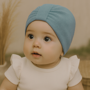 Turbante Com Laço Bebê Menina - Algodão Stretch Liso | Azul Acinzentado