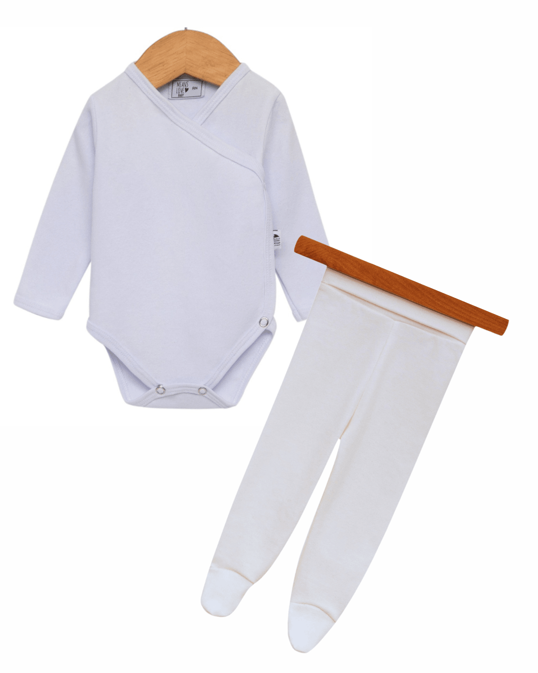 Kit Calça de Pezinho + Body Kimono  Recém-Nascido - Branco Canelado