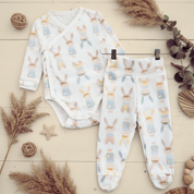 Kit: Body Kimono + Calça de Pezinho - Recém-Nascido à 3 Meses - Malha Algodão | Angela Doll