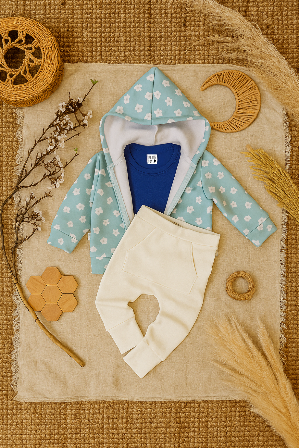Jaqueta Bebê/Infantil Menina - Moletom Peluciado Estampado -  Margaridas Azul Serenity