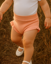 Short Bebê e Infantil Plissado Menina – Malha Stretch Liso | Salmão Bebê